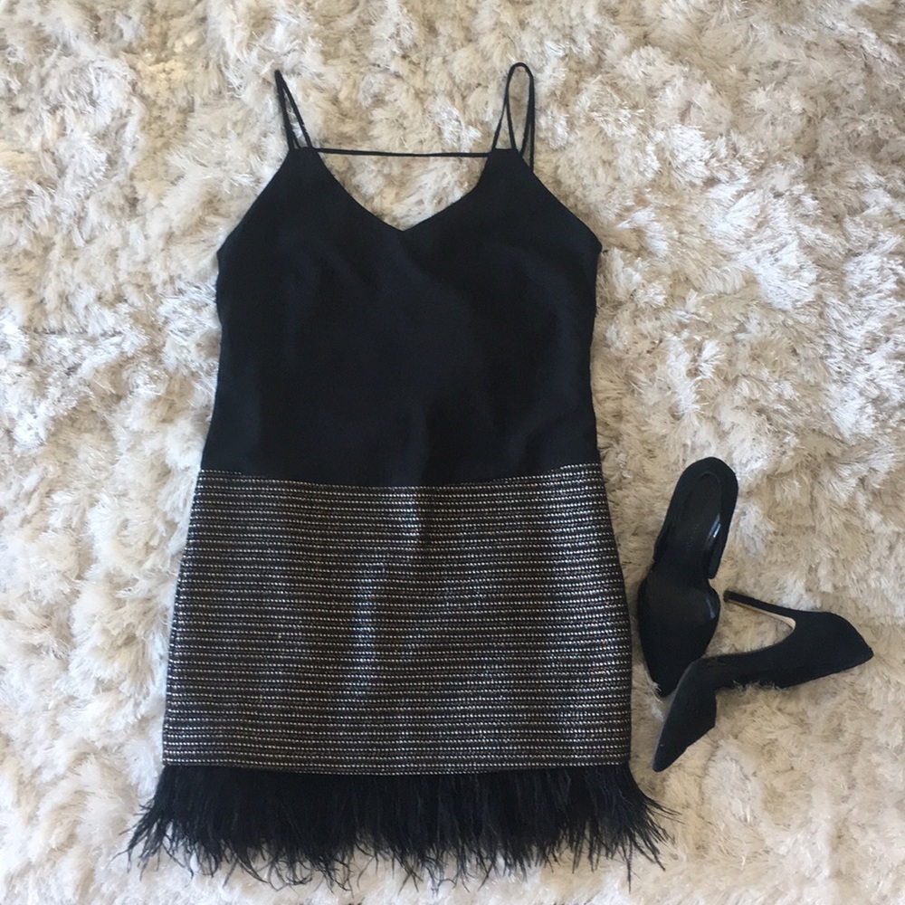 Black Czar Feather trim tweed dress 🖤